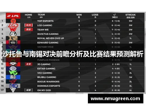 沙托鲁与南锡对决前瞻分析及比赛结果预测解析